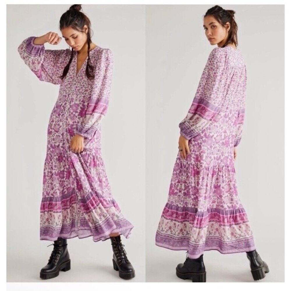 Spell Mossy Button Through Floral Gown Duster Maxi Dress Lilac Sz S - Picture 4 of 13